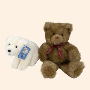WWF GUND POLAR BEAR & JERRY ELSNER VELVET TOUCH TEDDY BEAR PLUSH LOT SET W/ TAGS